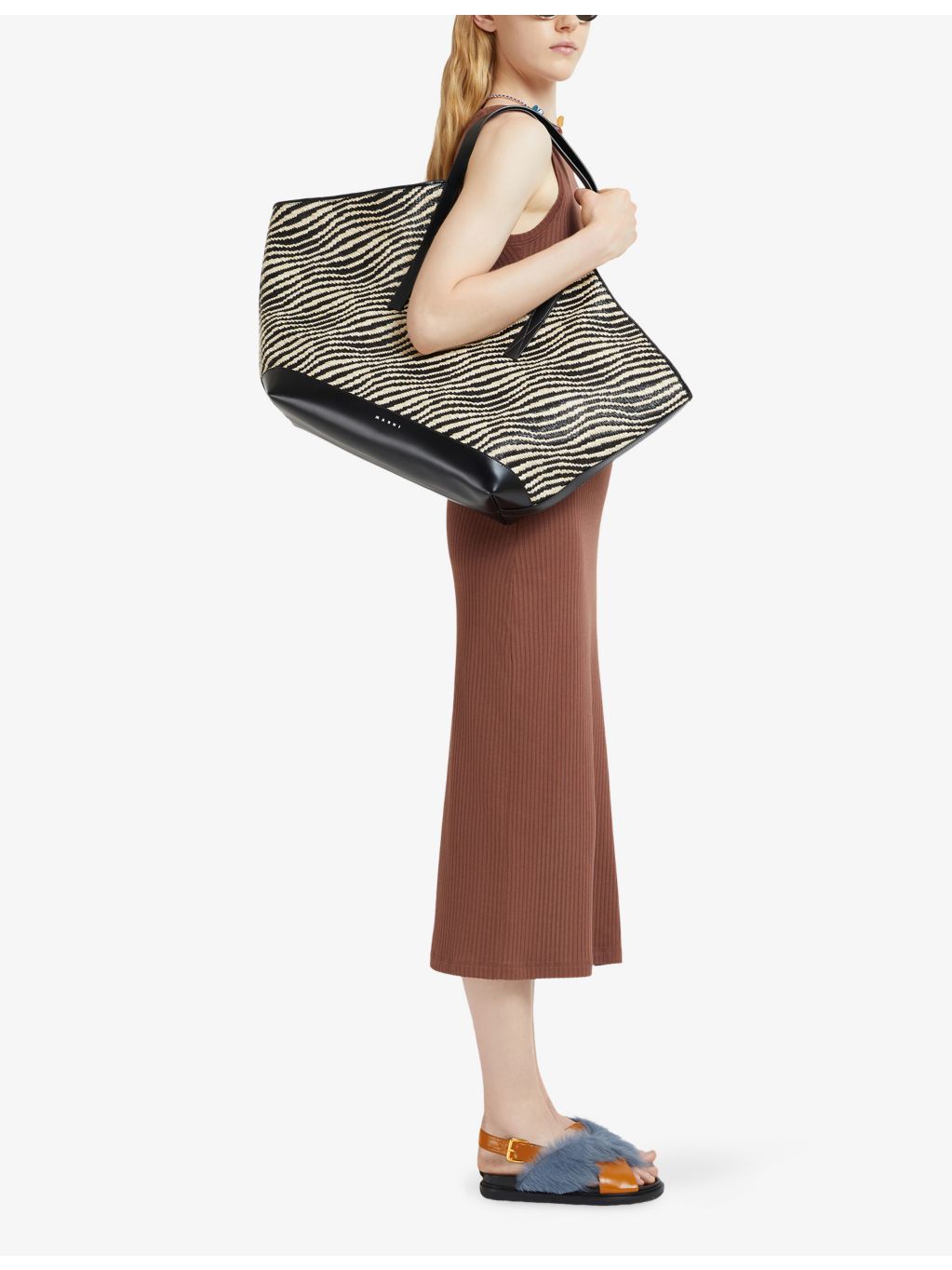 Marni Waves Woven Tote Bag 65cm wide, imported from the UK