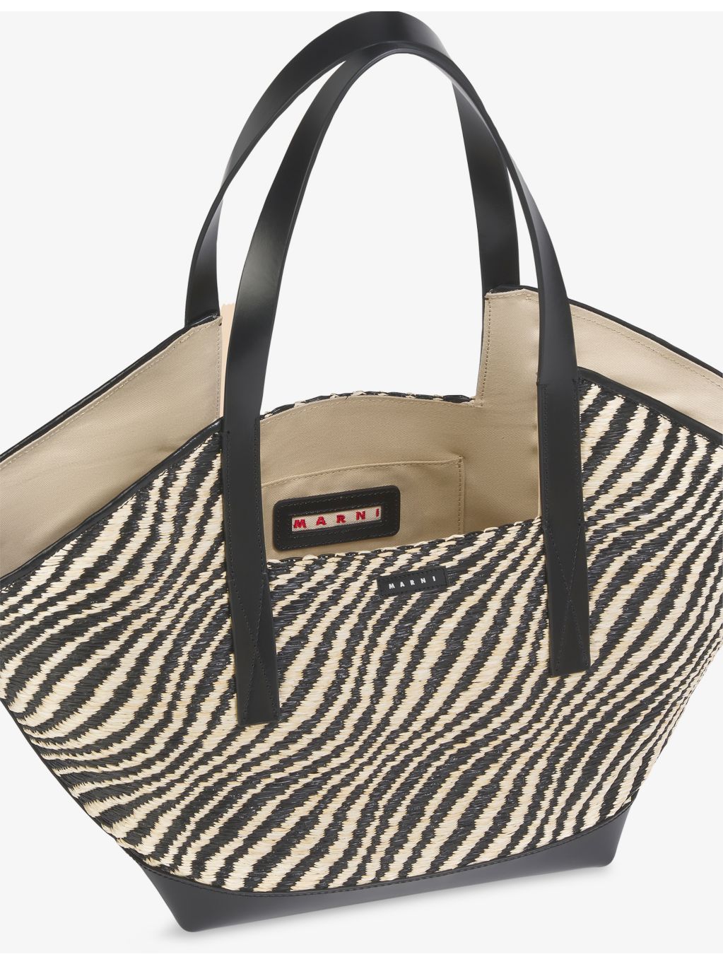 Marni woven tote bag with raffia effect and leather handles, UK version