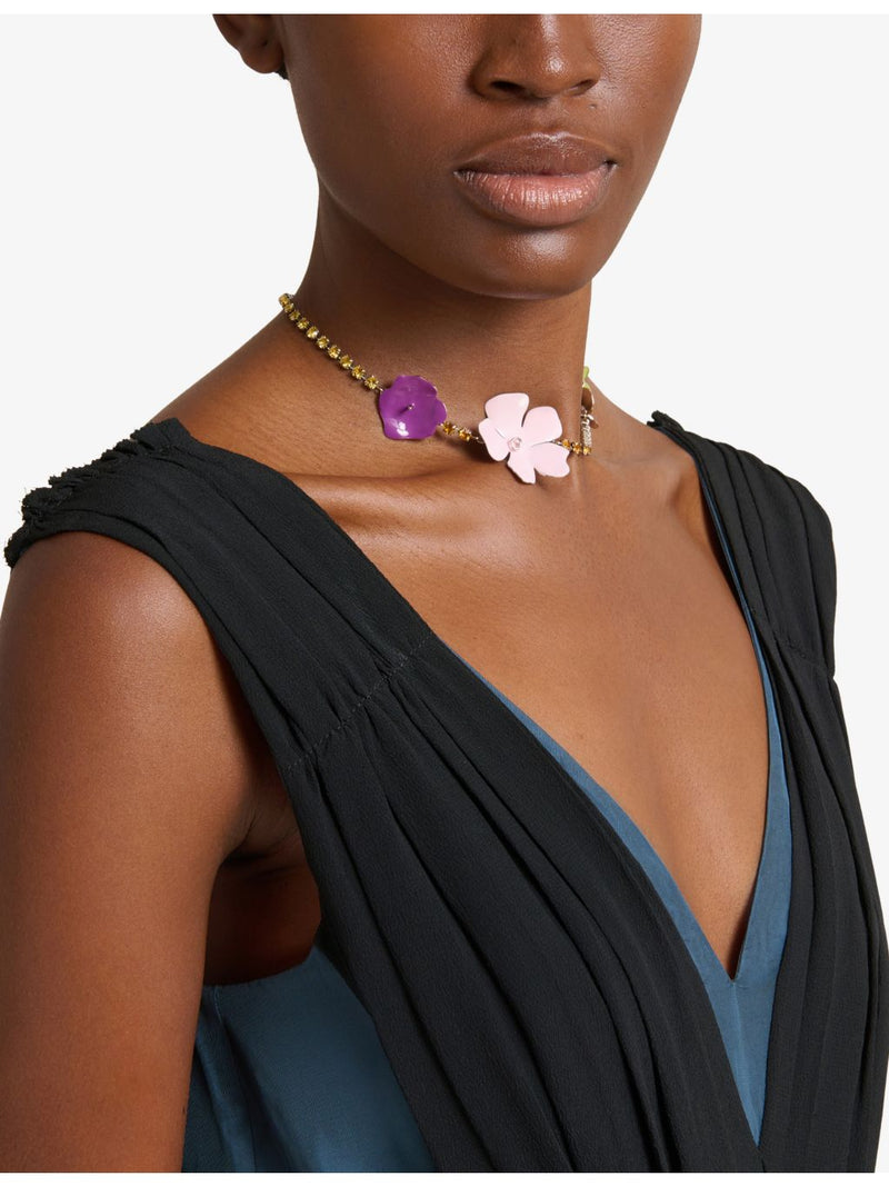 Marni brass necklace with hand-enamelled flowers and rhinestones, UK version