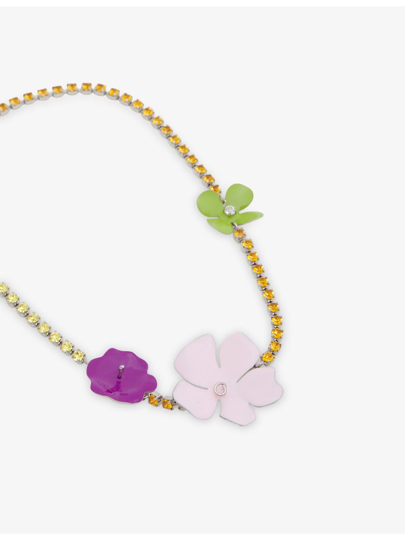 Marni brass necklace with hand-enamelled flowers and rhinestones, UK version