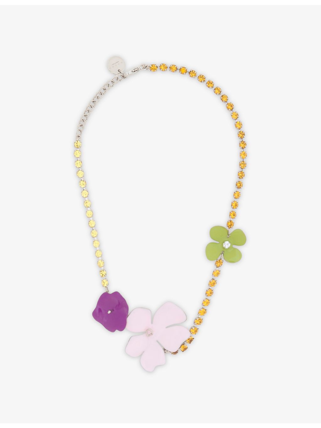 Marni brass necklace with hand-enamelled flowers and rhinestones, UK version