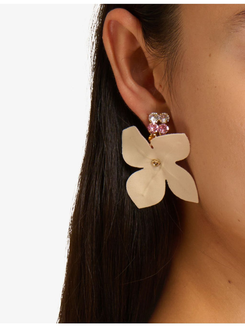 Marni poplin flower rhinestone earrings 24ct gold-plated brass - British product