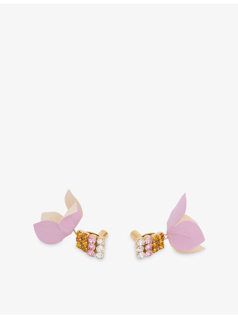 Marni poplin flower rhinestone earrings 24ct gold-plated brass - British product