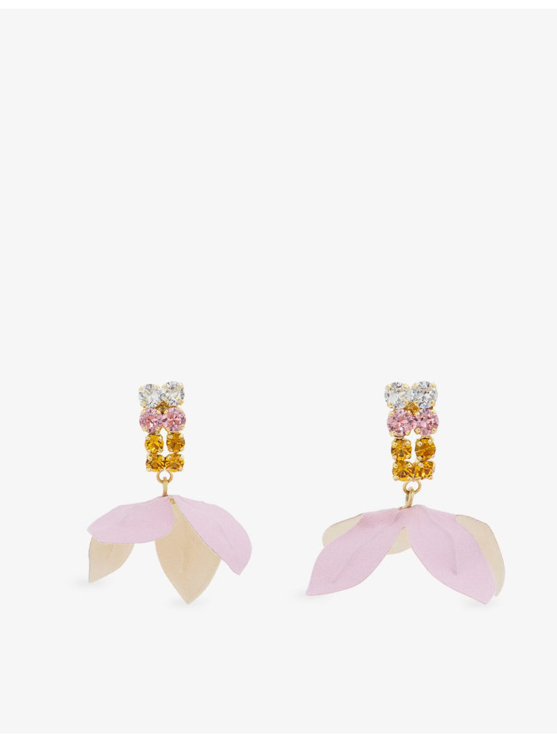 Marni poplin flower rhinestone earrings 24ct gold-plated brass - British product