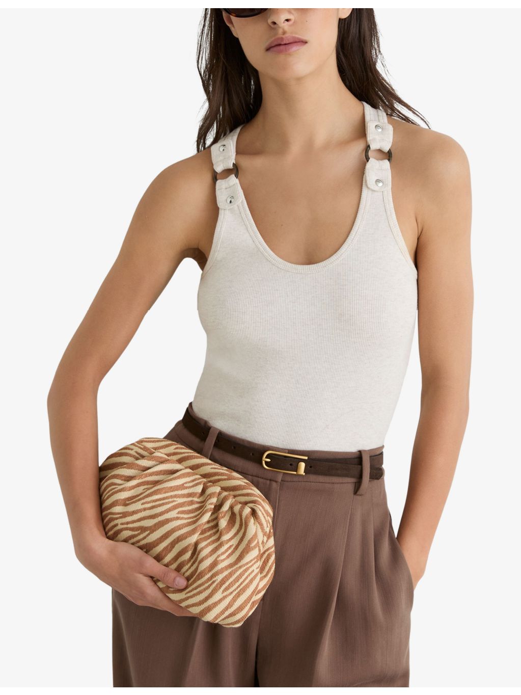 Reiss zebra-print raffia clutch bag with chain strap (British brand)