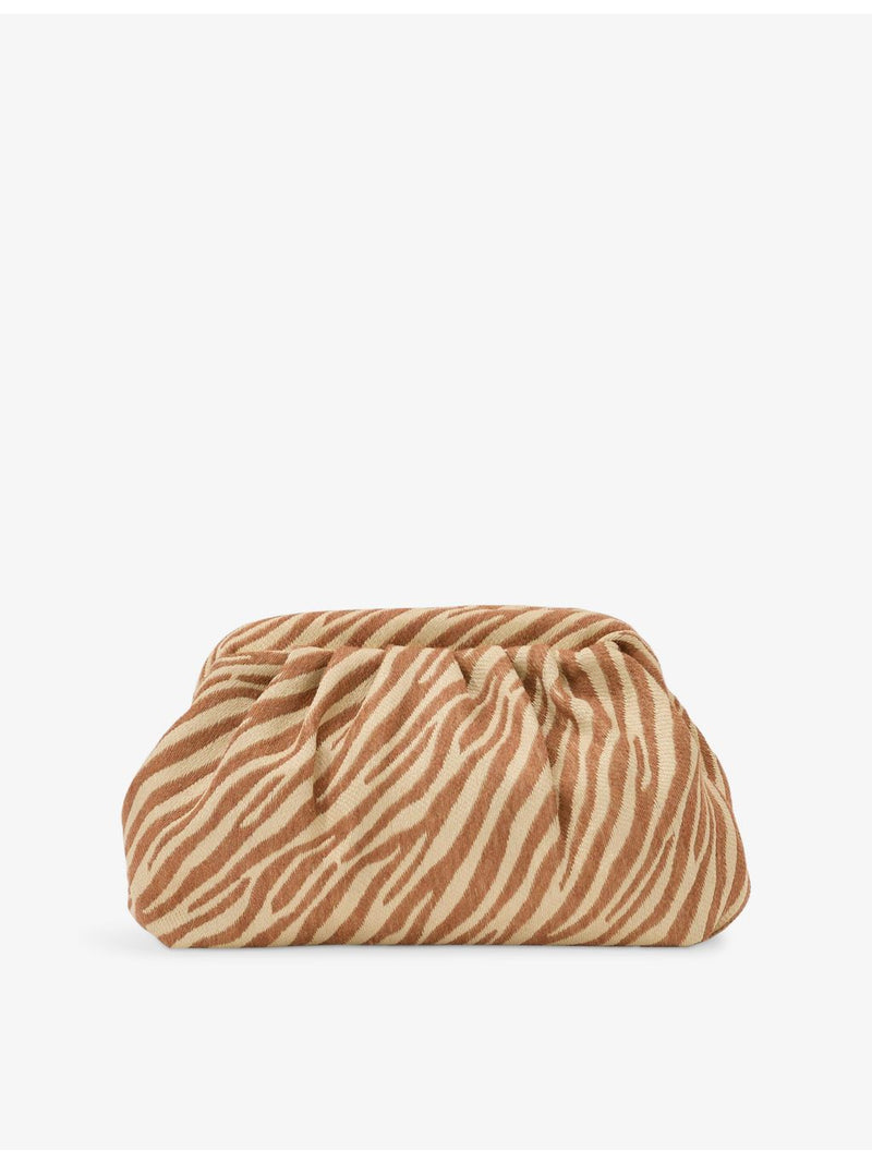 Reiss zebra-print raffia clutch bag with chain strap (British brand)