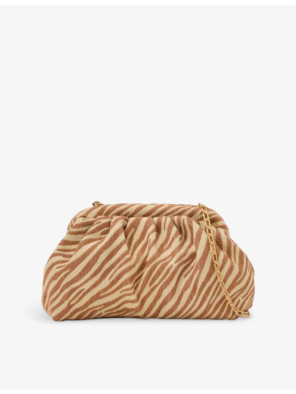 Reiss zebra-print raffia clutch bag with chain strap (British brand)