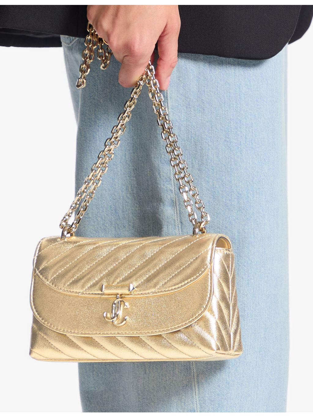 Jimmy Choo Curve small quilted metallic cross body bag (British brand)