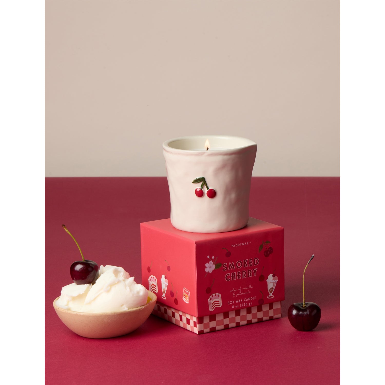 Paddywax ceramic scented candle smoked cherry 226g (British brand)