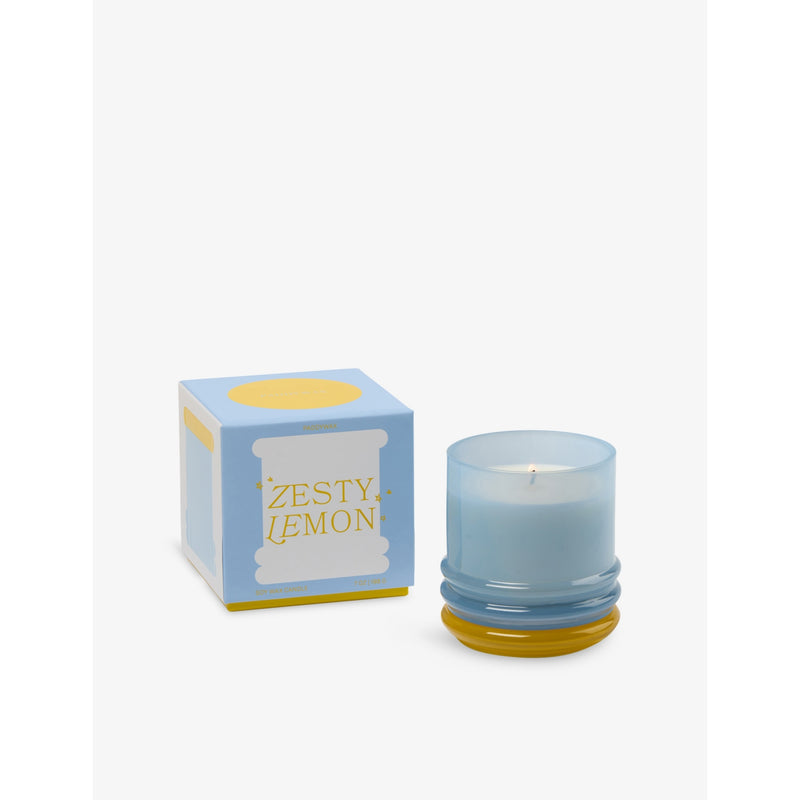 Paddywax Zesty Lemon scented glass candle 198g, imported from the UK