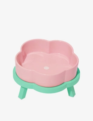 Vetreska Flora ceramic pet bowl with rubberwood stand, British brand