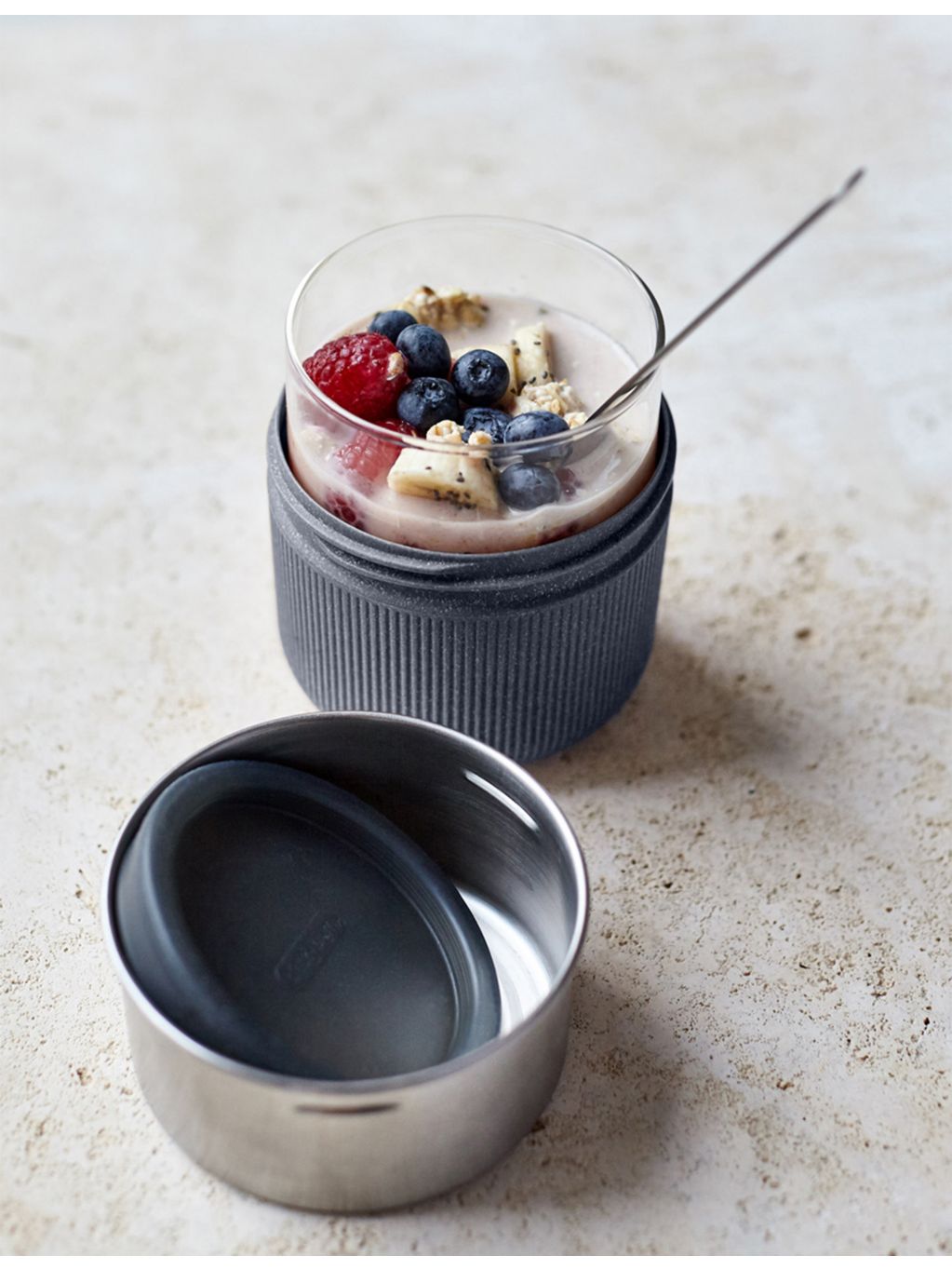 Black+Blum glass stainless-steel lunch pot 450ml - British product