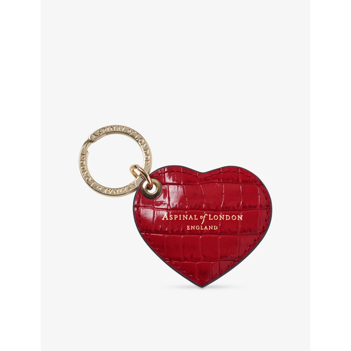 Croc-Embossed Heart Leather Keyring - CARAMEL