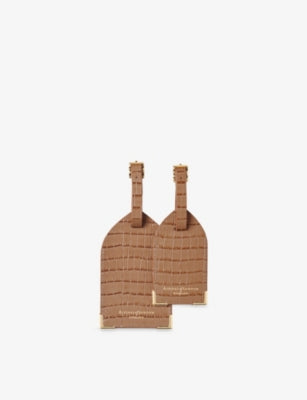 Aspinal of London croc-embossed leather luggage tags - British product