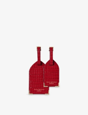 Aspinal of London croc-embossed leather luggage tags - British product