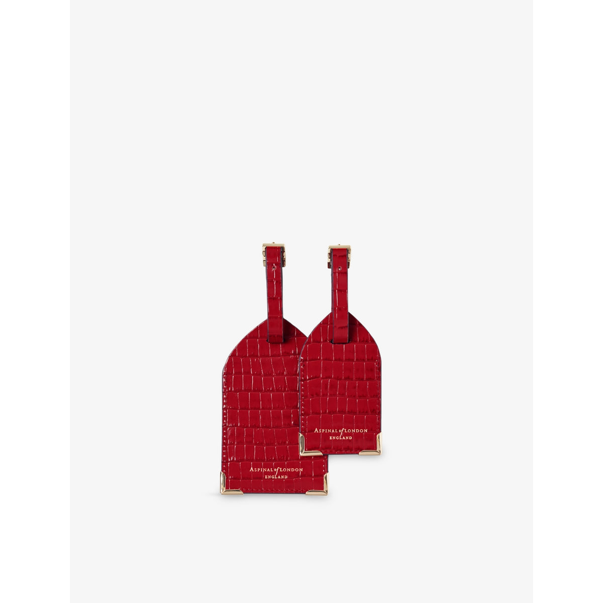 Croc-Embossed Leather Luggage Tags - CARAMEL