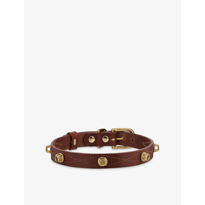 Studded Large Leather And Brass Dog Collar - XS