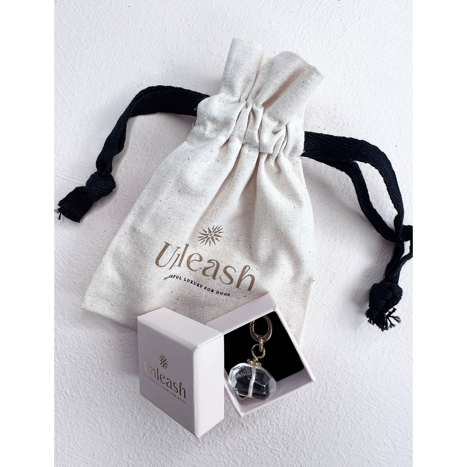 Unleash Cph brass dog collar charm with mountain crystal - British product