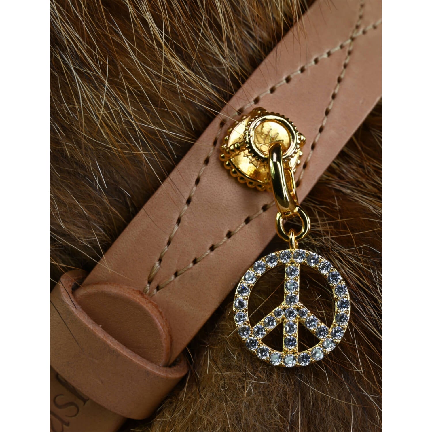 Unleash Cph peace sign brass zircon dog charm, imported from the UK