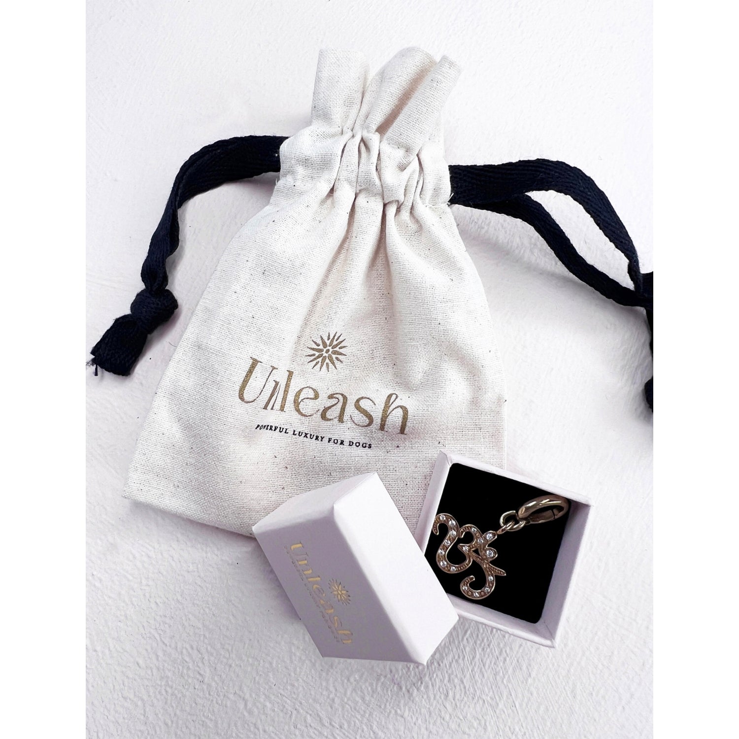 Unleash Cph brass and zircon dog collar charm, UK version