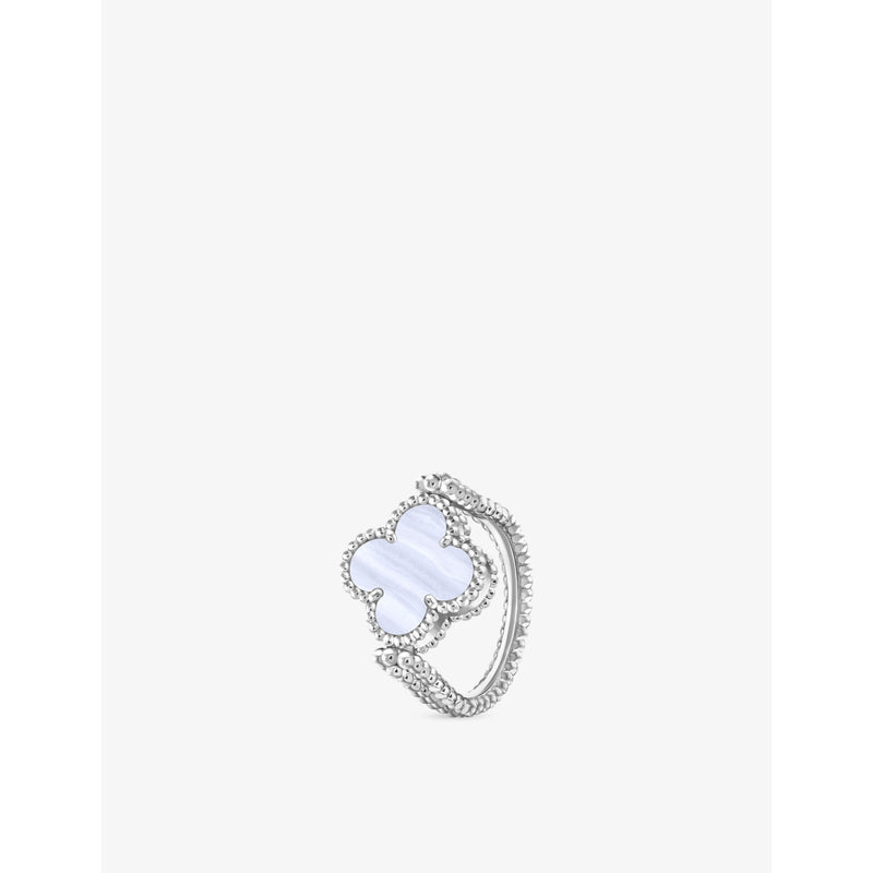 Van Cleef & Arpels reversible guilloché ring with chalcedony and 0.04ct diamond - British product