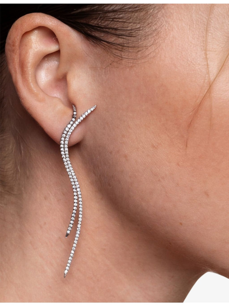 Myriam Soseilos lab-grown white sapphire earrings, 8cm length, (British brand)