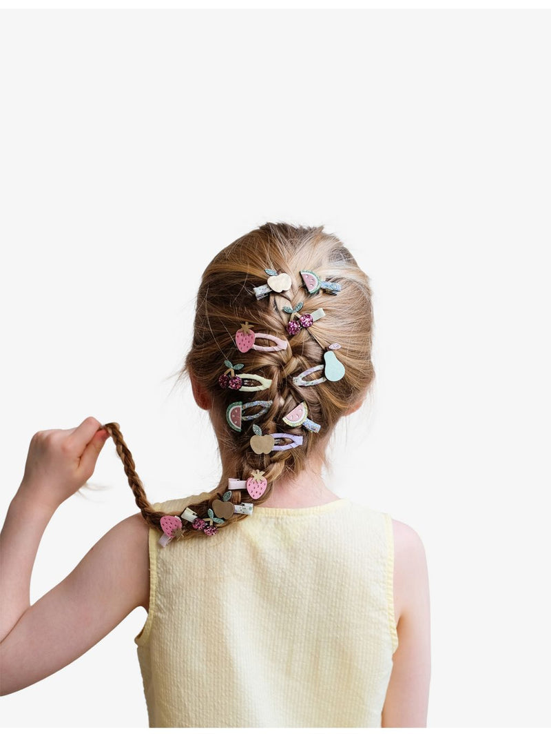 Mimi & Lula fabric hair clips fruit embellishments set of eight, imported from the UK