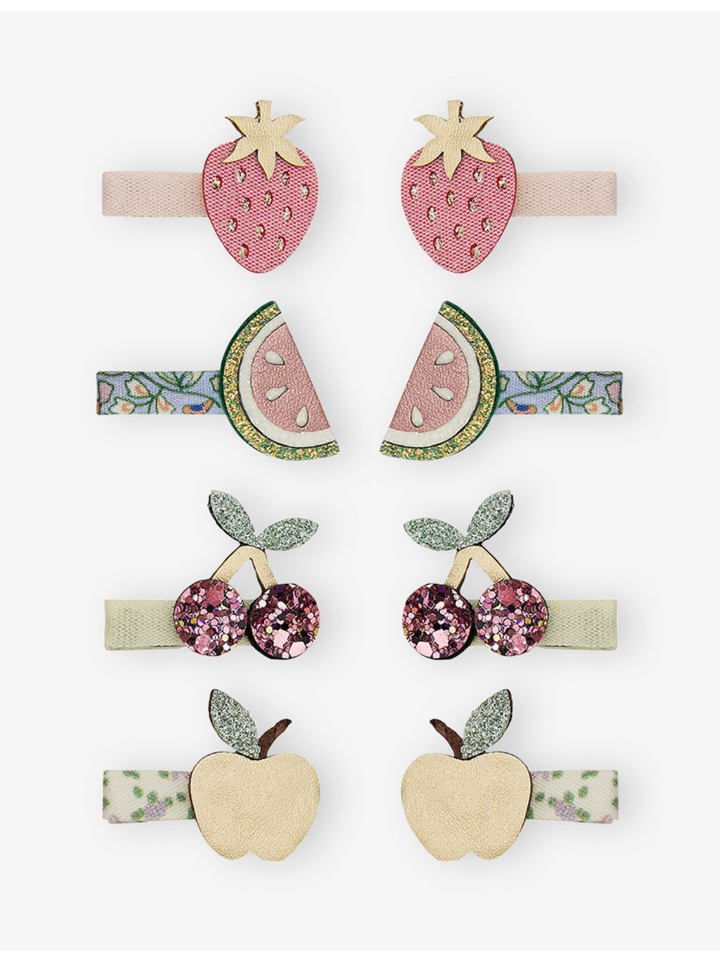 Mimi & Lula fabric hair clips fruit embellishments set of eight, imported from the UK