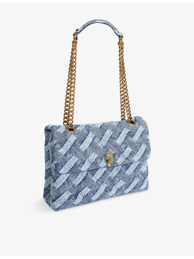 Kurt Geiger Kensington large denim shoulder bag, imported from the UK