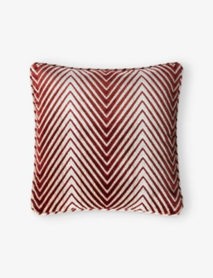 Ziggy Zigzag-Pattern Velvet Cushion 40cm x 40cm - RED MULTICOLOR