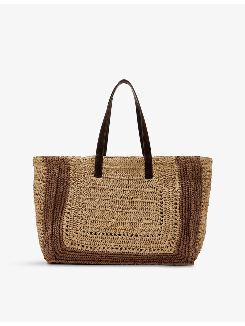 Reiss two-tone raffia tote bag, imported from the UK