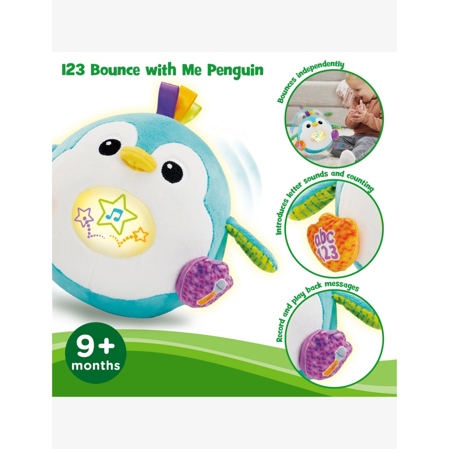 Leapfrog 123 Bounce Penguin interactive soft toy 14cm, imported from the UK