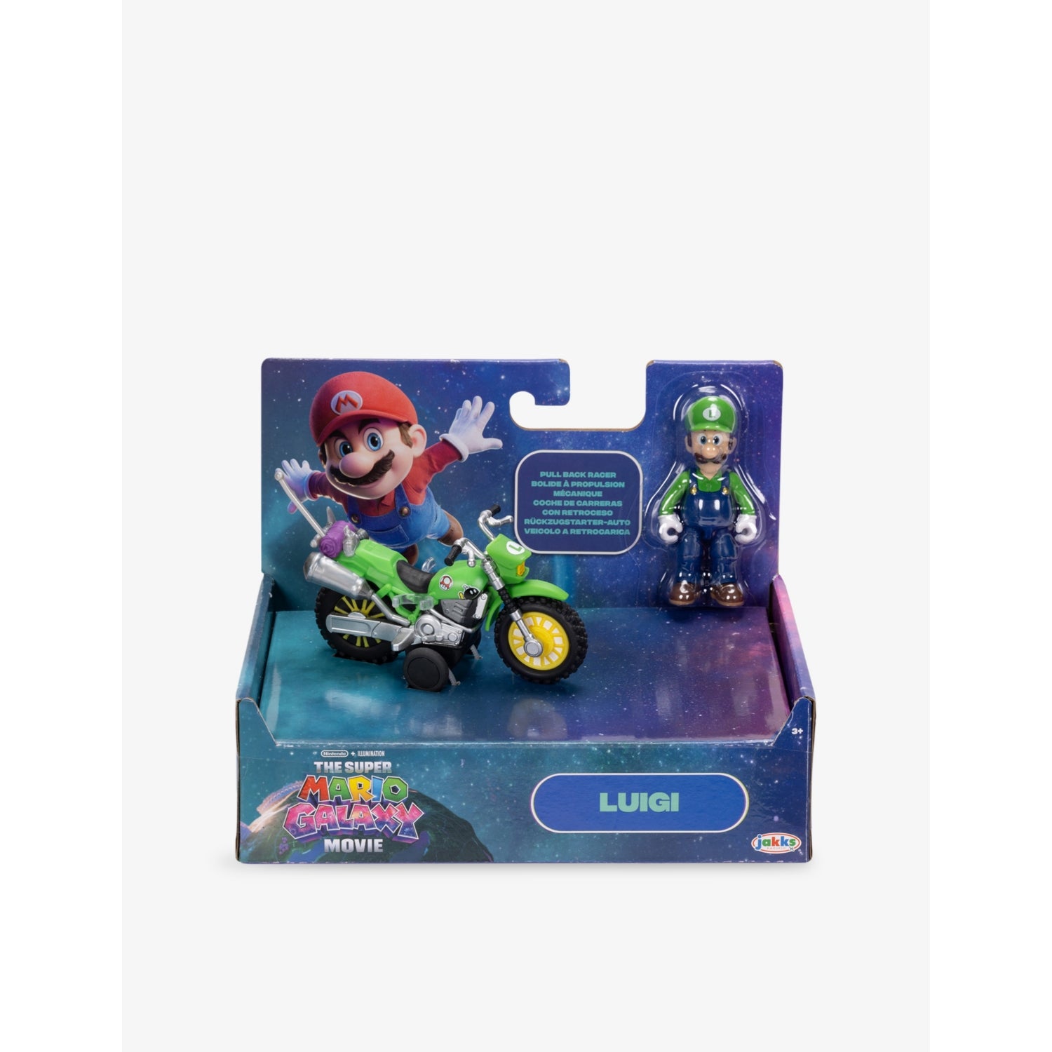 Luigi motorbike playset, action figure and pull-back racer, imported from the UK
