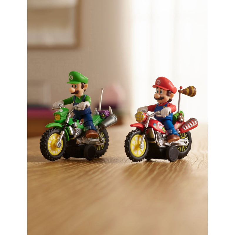 Luigi motorbike playset, action figure and pull-back racer, imported from the UK