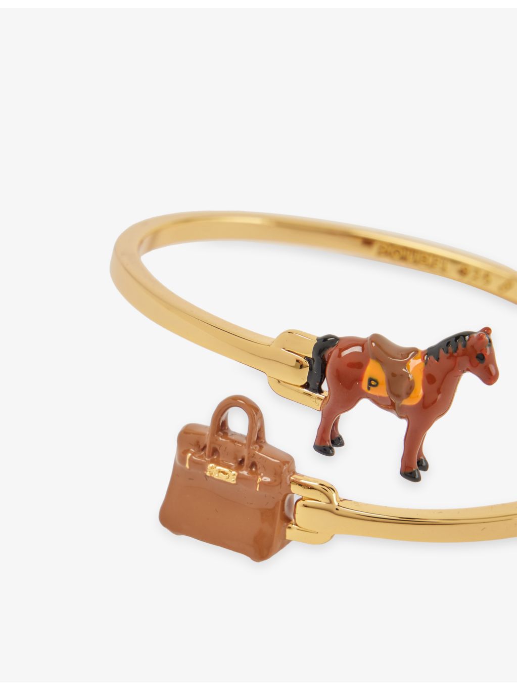 Poubel 14ct gold-plated sterling-silver enamelled bangle with horse bag charms (British brand)