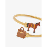 Poubel 14ct gold-plated sterling-silver enamelled bangle with horse bag charms (British brand)