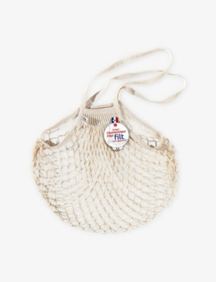 Cotton net shopping bag with expandable design - British product