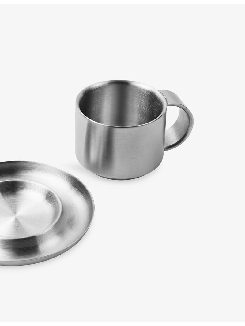 Service Projects Arlo 03 brushed stainless-steel cup and saucer set 230ml - British product
