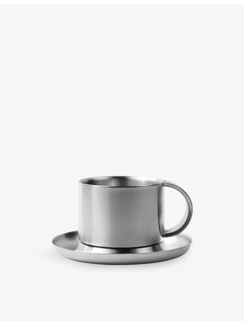 Service Projects Arlo 03 brushed stainless-steel cup and saucer set 230ml - British product
