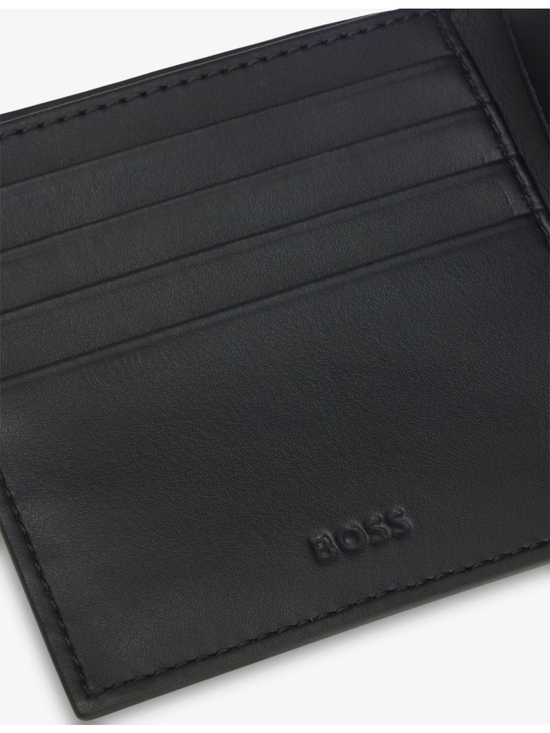 BOSS leather wallet embossed 4-card slot 11cm (British brand)