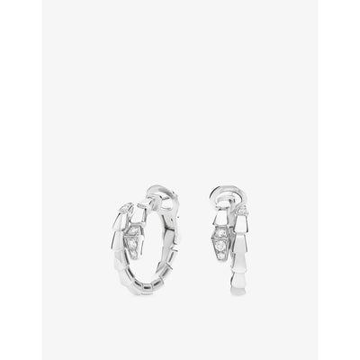 selfridges Bvlgari Serpenti Viper 18ct White Gold 0.18ct Diamond Hoop Earrings- Buy online at McGrocer