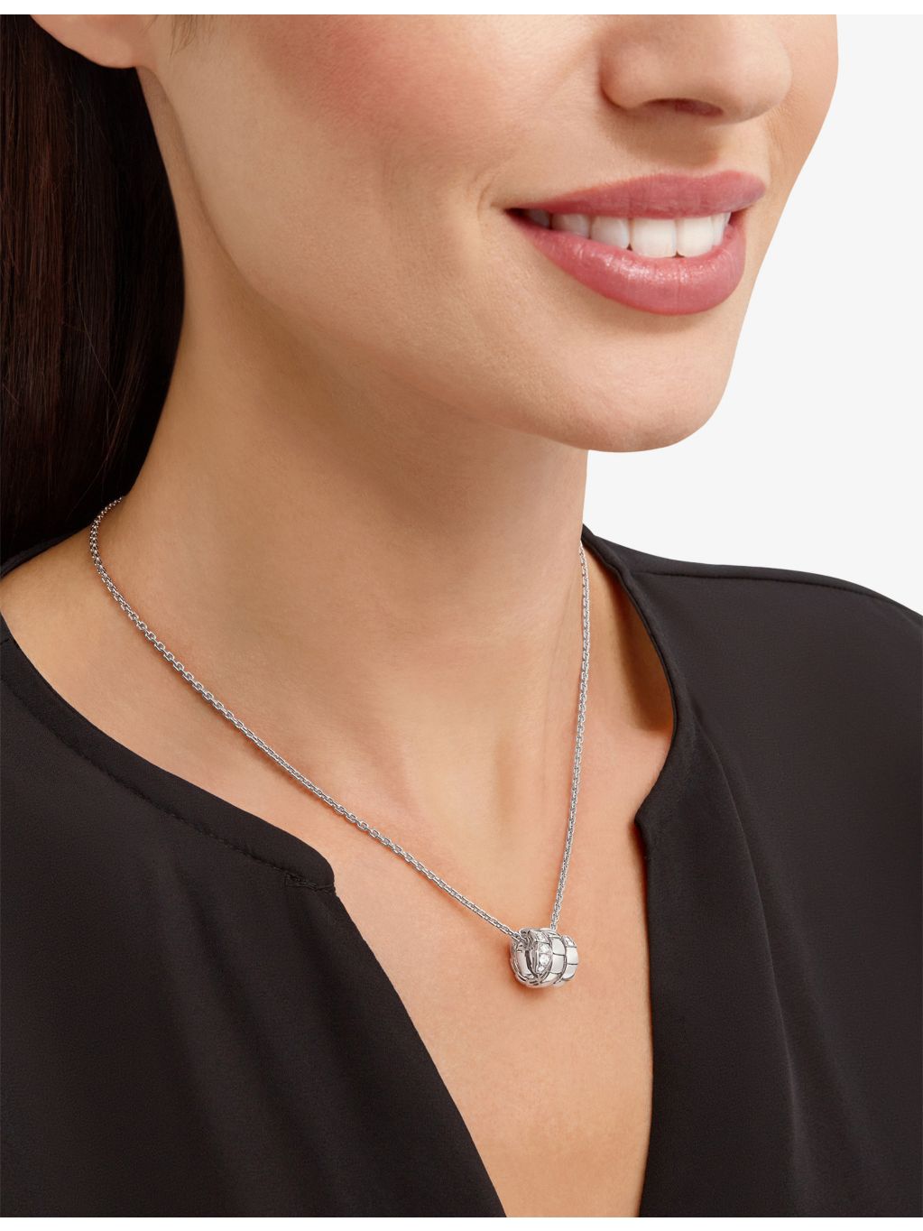 Bvlgari Serpenti Viper pendant necklace 18ct white gold 0.13ct diamond, UK version