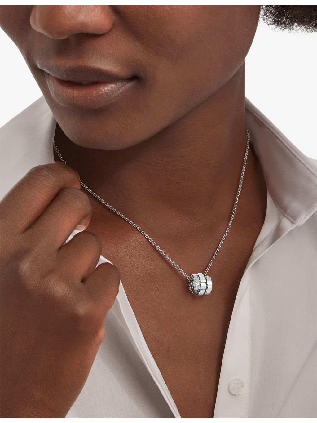Bvlgari Serpenti Viper pendant necklace 18ct white gold 0.13ct diamond, UK version