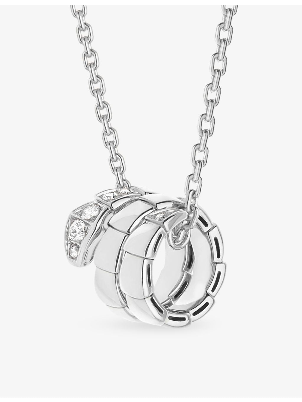Bvlgari Serpenti Viper pendant necklace 18ct white gold 0.13ct diamond, UK version