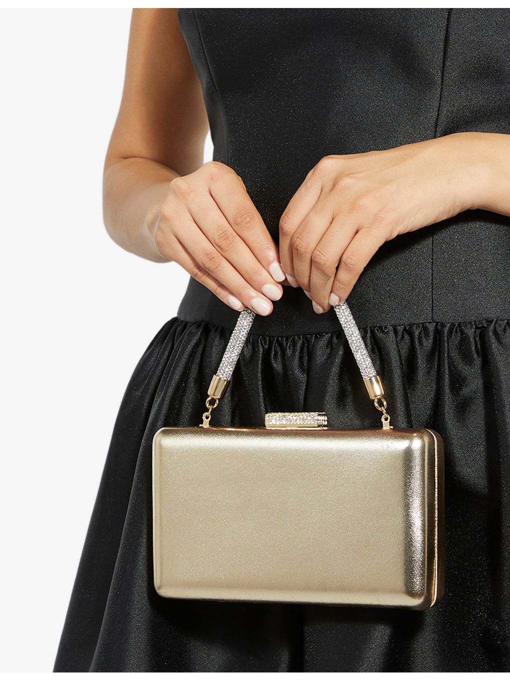 Dune metallic leather bag with crystal handle and chain strap (British brand)