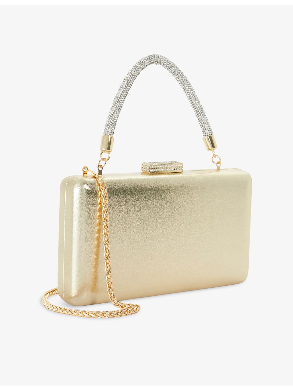 Dune metallic leather bag with crystal handle and chain strap (British brand)