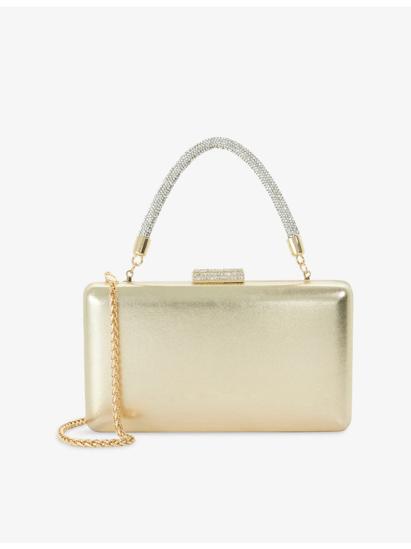 Dune metallic leather bag with crystal handle and chain strap (British brand)