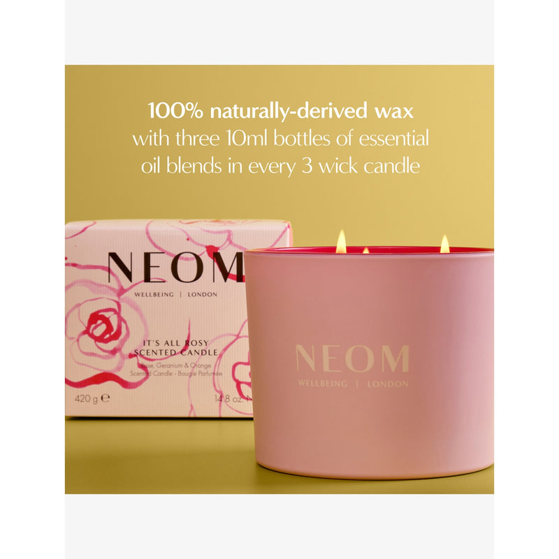 NEOM Wellbeing It's All Rosy three-wick candle 420g - British product