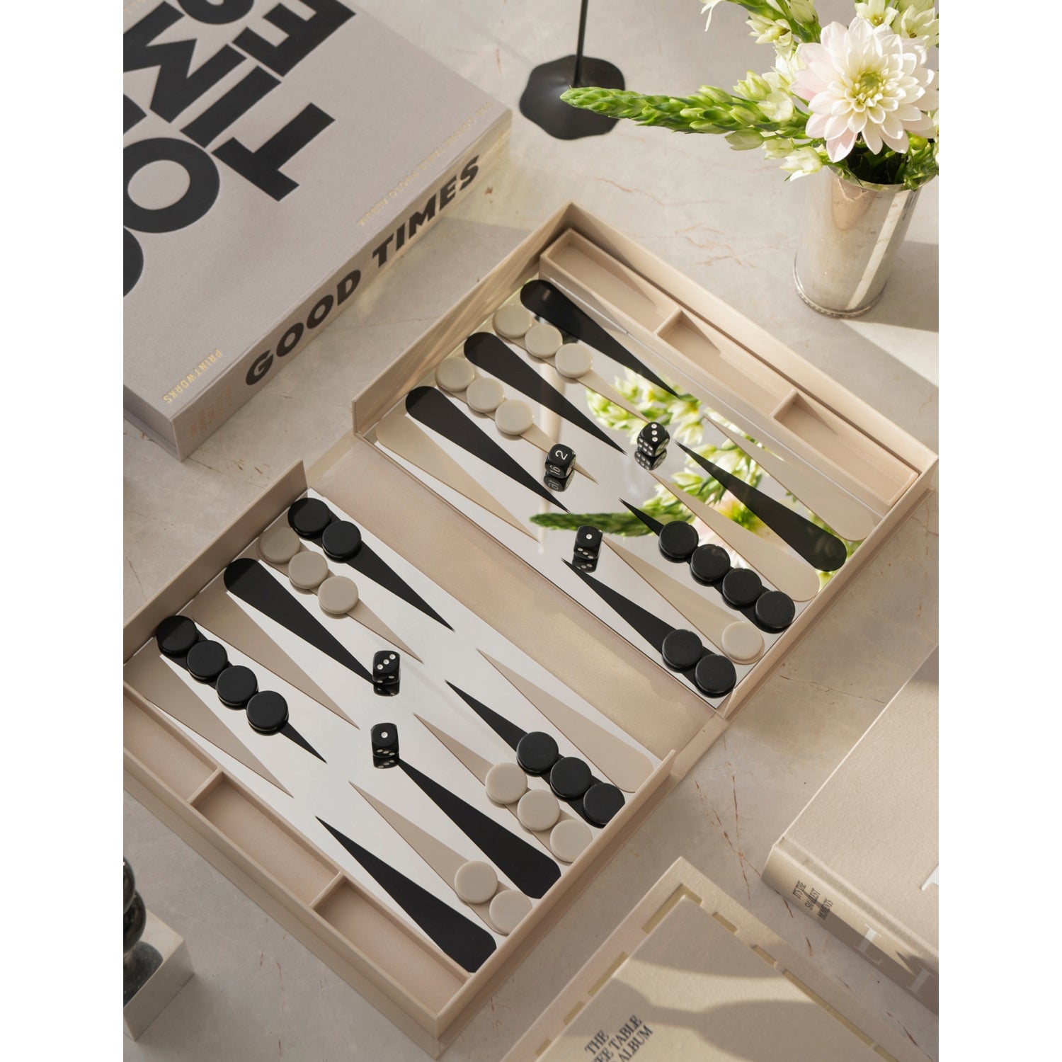 Printworks backgammon mirror game with mirrored acrylic finish, UK version