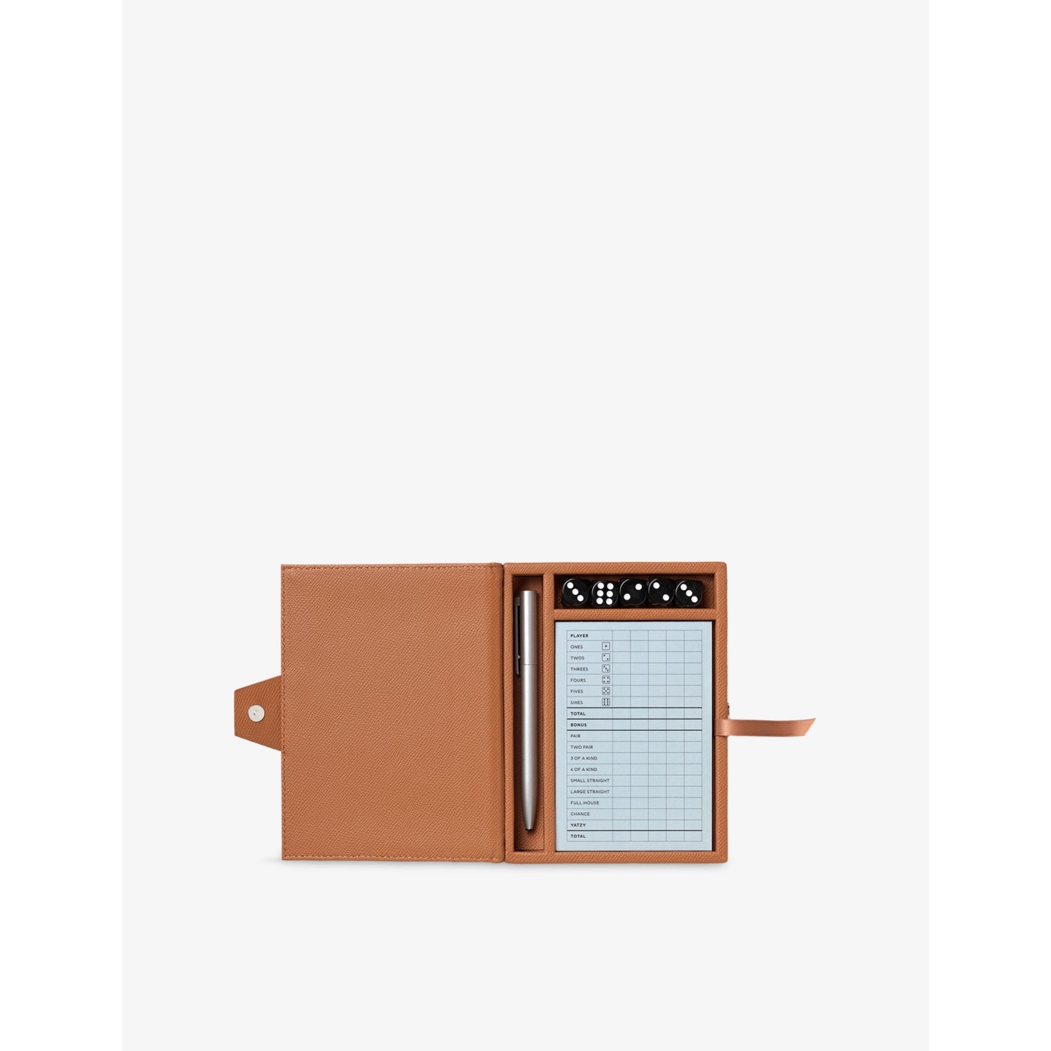 Reverra Yatzy game in vegan leather case with five dice - British product